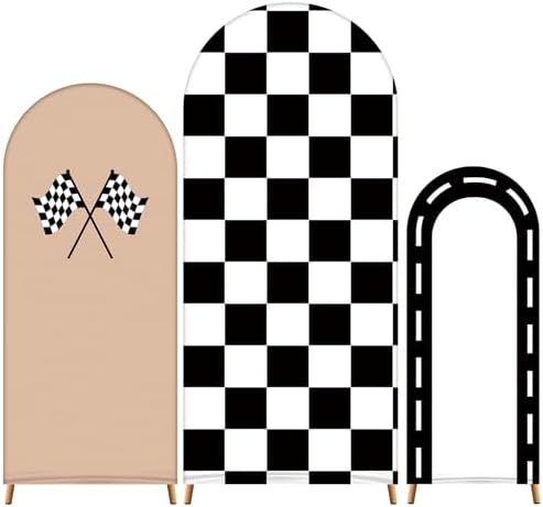 3 Pack Racing Theme Checkered Arch Backdrop Cover Set, Khaki by RimCereal
