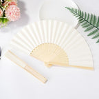 50pcs Cream-Coloured Paper Hand Fan Bamboo Folding fan Handheld Paper Fan - Image 4