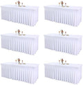 6 Packs White Tableclothes for 8 Foot Rectangle Tables, Wrinkle Resistant Fitted Table Cloth Stretch Spandex Table Covers with Skirt for Event Banquet Wedding Birthday Party by PartyTalk