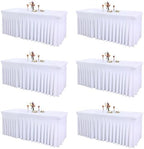 6 Packs White Tableclothes for 8 Foot Rectangle Tables, Wrinkle Resistant Fitted Table Cloth Stretch Spandex Table Covers with Skirt for Event Banquet Wedding Birthday Party by PartyTalk