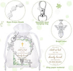 Hicarer 30 Set Baptism Favors Set Includes Angel Keychains Mini Rosary Cross Beads Favors Baptism Organza Bags with Cross Psalm Cards for Baby Shower Christian Party Supplies(White) - Image 3