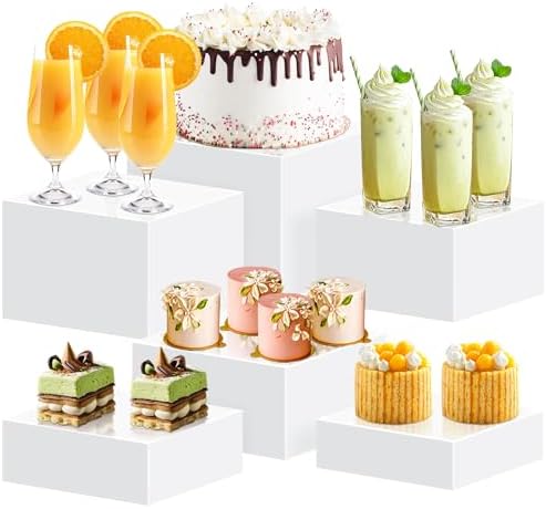 6Pcs Buffet Risers, Food Risers for Buffet Table, Acrylic Cube Display Risers with Hollow Bottom, Food Display Stand for Party Jewelry Dessert Figures (Size 5.5",6",6.5",7",7.5",8") by Unknown