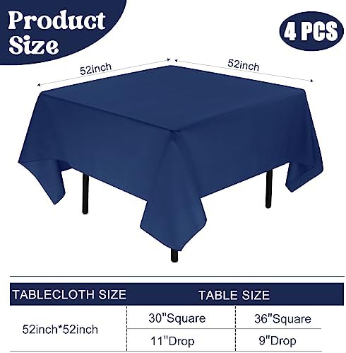 4 Pack Square Table Cloth 52x52 Inch Navy Blue Tablecloth Machine Washable Fabric Polyester Table Cover for Dining, Buffet Parties, Picnic, Events, Weddings and Restaurants（Navy Blue） - Image 2