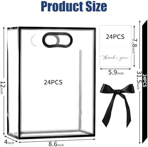 GAWBYET 24 Pcs Clear Plastic Gift Bags with Handles,Black - Image 2