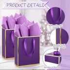 Yeaqee 50 Pcs Metallic Paepr Gift Bags Bulk with Handles,Purple and Gold - Image 3