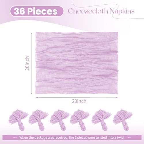 Cloth Napkins Set of 36 Lavender Napkins 20x20inch Cheesecloth Napkin Rustic Boho Gauze Washable Dinner Napkin Cloth Bulk for Wedding Party Bridal Baby Shower Thanksgiving Table Decor - Image 2