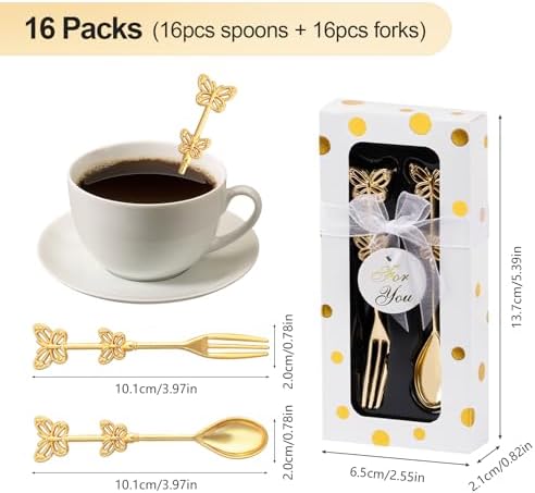 16 Pack Mini Spoon and Fork Sets for Tea Party Wedding Guest Souvenir Gift - Image 2
