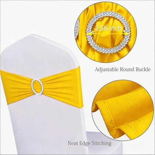 Pack of 50 Spandex Yellow Chair Sashes Bows, Chair Bands Silver Buckles - Image 4