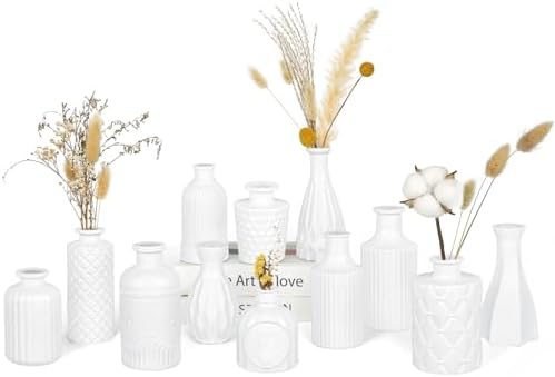 TBWIND 12 Pcs Matte White Glass Bud Vase Set by TBWIND
