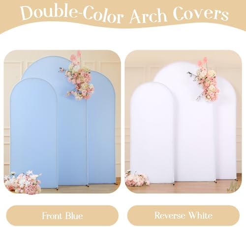 White Blue Arch Backdrop Cover Set of 3 Party Wedding Arch Covers Stretchy Backdrop 7.2FT 6.6FT 6FT Decorations Baby Shower Bridal Shower Photo Birthday Arch Stand Cover Spandex - Image 2