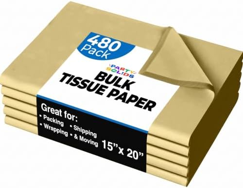 Party Solids Gold Tissue Paper for Gift Bags - 15" X 20" Bulk Tissue Paper Gold 480 Sheets - 10lb Newsprint for Packing, Birthday Gift Box Filler, Packing Supplies for Moving Supplies by PartySolids