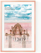 13x19 Metal Picture Frame for Wall With Mat for 11x17, 13''x19'' Aluminum Photo Frames With Tempered Glass for Home Decor, Minimalist Modern Poster Frame Horizontal And Vertical Formats, Rose Gold by FLYJOE