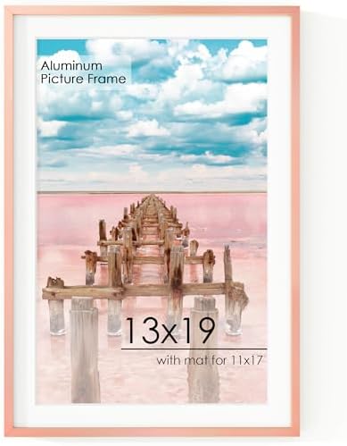 13x19 Metal Picture Frame for Wall With Mat for 11x17, 13''x19'' Aluminum Photo Frames With Tempered Glass for Home Decor, Minimalist Modern Poster Frame Horizontal And Vertical Formats, Rose Gold by FLYJOE