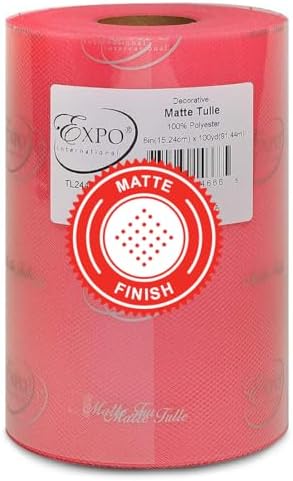 Expo International Decorative Matte Tulle, Roll/Spool of 6” X 100 Yards, Lightweight Polyester Tulle Fabric for Tutus, Costumes, and Party Decorations, Washable, Easy-to-Use, Coral by ExpoInternational