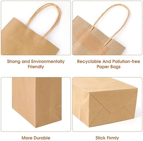 XPCARE Brown Paper Bags with Handles, 200Pcs 5.25x3.25x8.25'' Kraft Bags - Image 4