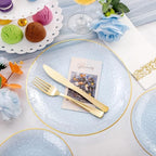 Rubtlamp 175 Pcs Plastic Dinnerware Set (25 Guests), Blue Disposable Plates With Gold Rim, Hammered Party Plates Set Include Dinner Platos, Dessert Platos, Cups, Cutlery And Napkins for Party - Image 6