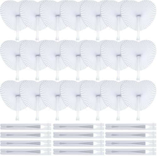 Blulu 60 Pack Wedding Heart Folding Hand Fans Decor Bulk, White by Blulu