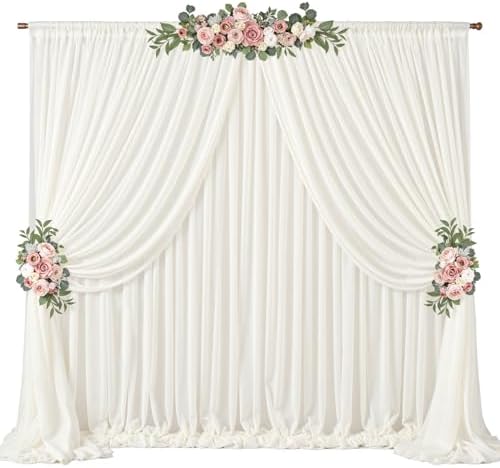 20ft x 10ft Beige Backdrop Curtains, Wrinkle-Free Sheer Chiffon Fabric Photo Backdrop Drapes for Wedding Arch Party Ceremony Stage Photography Decorations by WishCare