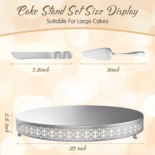 Wenqik Silver Metal Cake Stand 20 Inch with Cutting & Spatula - Image 2