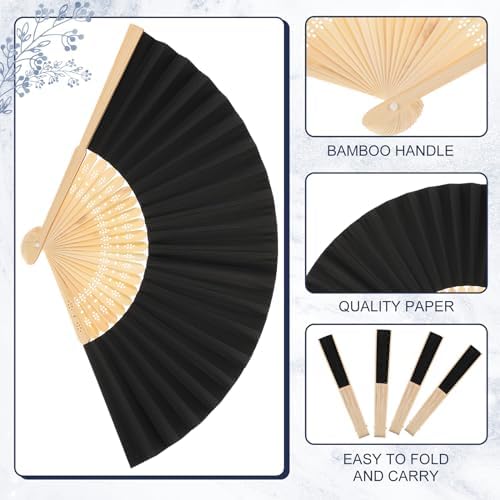 Yinkin 300 Pack Folding Hand Fans Bamboo for Party Favors, Black - Image 5