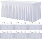 6 Pack Spandex White Table Clothes for 6 Foot Rectangle Tables, Wrinkle Free Stretch Table Cloths 6ft Fitted Tablecover Desk Skirt for Birthday Parties Wedding Banquet Baby Shower by Htper