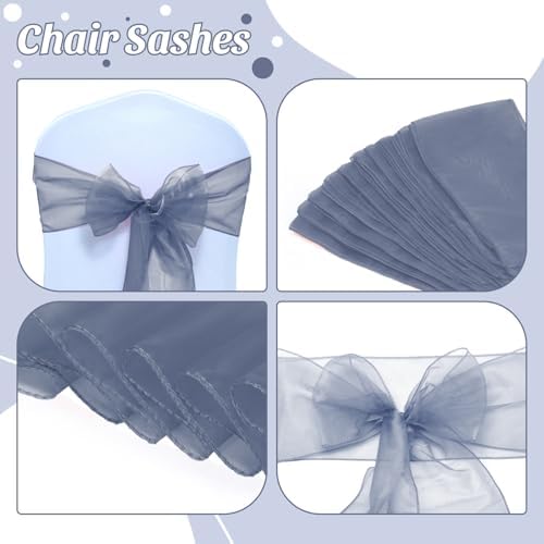 MDS Pack of 100 Organza Chair Sashes for Wedding & Event Décor – Dusty Blue - Image 4
