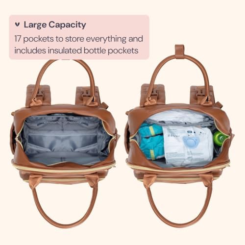 BabbleRoo Leather Diaper Bag Backpack - Baby Essentials Travel Baby Bag, Multi function, Water Resistant, with Changing Pad, Stroller Straps & Pacifier Case – Unisex, Natural Brown - Image 4