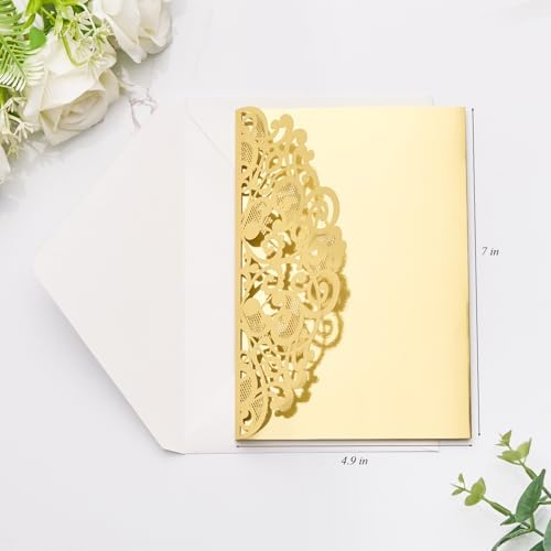 Gold Wedding Invitations Kit Metallic Pocket Blank Cards 50 Sets - Image 2