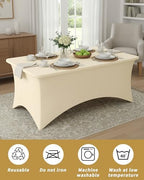 Fixwal 3 Pack 8FT Ivory Tablecloth Rectangle Spandex Fitted Table Cover - Image 6
