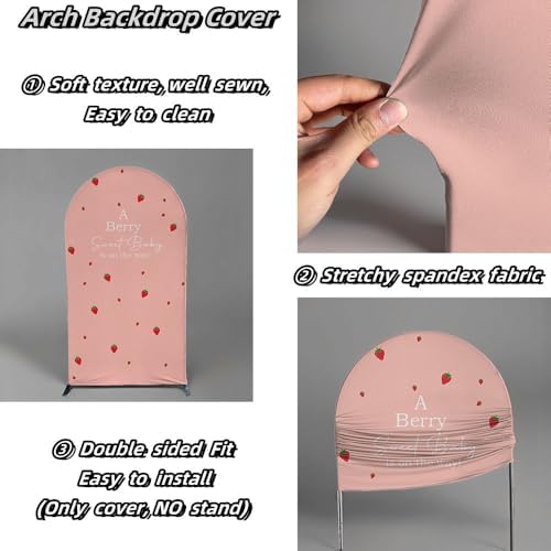 A Berry Sweet Baby is On The Way Arch Backdrop Cover Pink Strawberry Birthday Party Decorations Arch Stand Covers Baby Shower Fiesta Parties(3.3x6.5ft Cover,3890) - Image 4