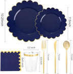 LIYH 210pcs Navy Blue & Gold Scalloped Plastic Plates, Premium Dinnerware - Image 2