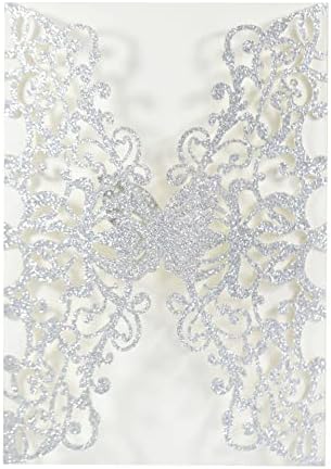50sets Glitter Laser Cut Lace Flora Wedding Invitation Cards with Butterfly and Envelopes for Bridal Shower Engagement Quinceañera Wedding Invite (Only invitation Cards, Glitter Silver) - Image 2