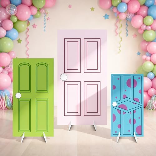 3 Pcs 3FT Monster Door Cardboard Cutout Set, Whimsical Party Backdrop for Birthday Baby Shower Decorations Waterproof Corrugated Plastic Monster Door Yard Signs Photo Booth Props Entrance Decor by Unknown