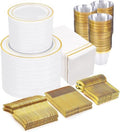 GATHER 700PCS White and Gold Plastic Plates Dinnerware Set for 100 Guests by Gather