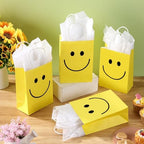 Kosiz 50 Set Yellow Smile Face Gifts Bags Bulk with Handle 6 x 3 x 8'' - Image 3