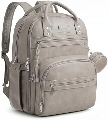 ROSEGIN Premium Vegan Leather Diaper Bag Backpack with Waterproof Changing Pad, Reinforced Zippers & Odor-Free, 20 Pockets Pro Organizer, Fits 15.6" Laptop, Stroller Straps, Baby Bag for Mom, Grey by ROSEGIN