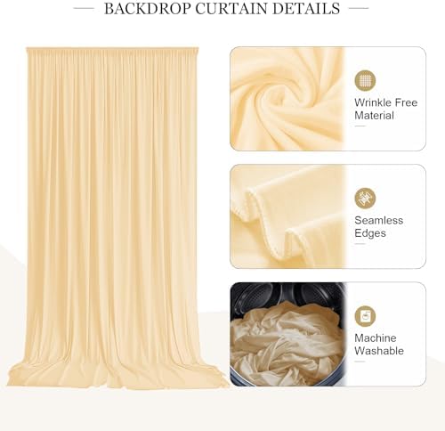 30ft x 10ft Champagne Backdrop Curtains for Parties, 6 Panels 5ft x 10ft Wrinkle-Free Polyester Photo Backdrop Drapes for Wedding Birthday Graduation Baby Shower Photography Background - Image 3