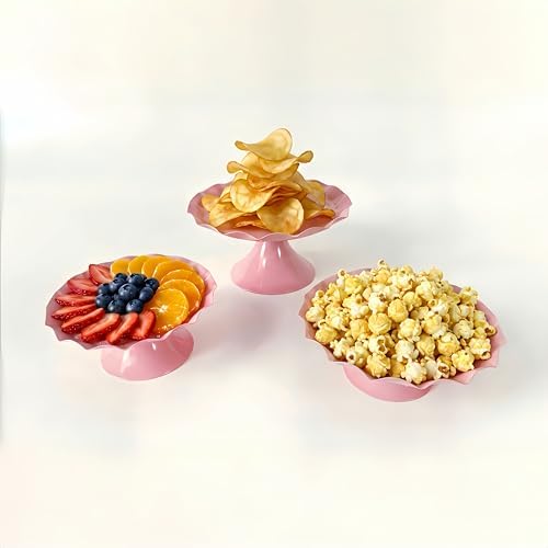 3 Pcs Pink Metal Cupcake Stand Scalloped Edge Dessert Display Tray - Image 2