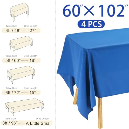4 Pack Rectangle Tablecloth 60x102 Inch Washable Polyester Table Cover for Wedding Dining Table Buffet Parties Banquet Decoration（Blue） - Image 2