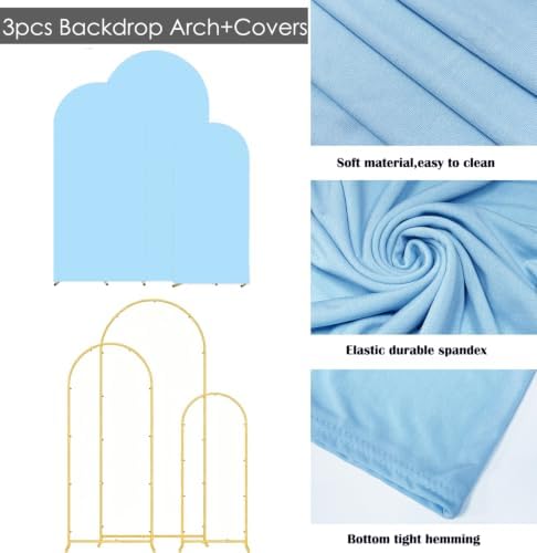 3 Metal Arch Backdrop Stands with Baby Blue Covers, 4/5/6FT - Image 4