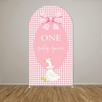 Arch Backdrop Cover One Silly Goose Baby Shower Girl Pink 1st Birthday Party Decors Spandex Stretchy Arch Stand Cover Plaids Cartoon Banquet Props (7.2FT,Bow) - Image 2