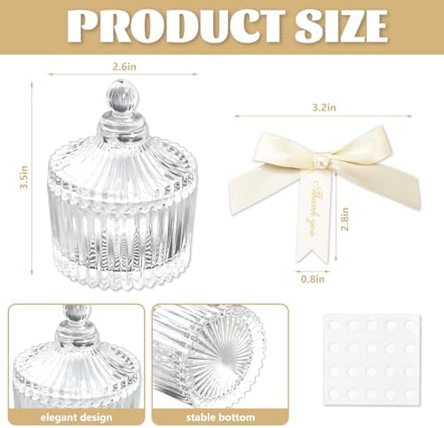 JarThenaAMCS 12 Sets Pearl Baby Shower Empty Candle Jar with with Lid Pearl Ribbon Bow Thank You Tag Candy Crystal Canister for Wedding Baby Shower Birthday Gift Supplies - Image 2