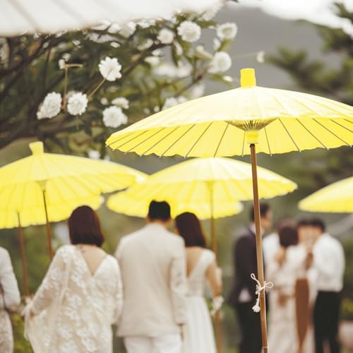 Koyal Wholesale 32" Yellow Paper Parasol Umbrella 4 Pack, Large Paper Umbrella Bulk, Paper Parasol Wedding Umbrellas, Yellow Parasol Umbrella Bridal Party Decor Photo Props, Sun Parasols for Shade - Image 2