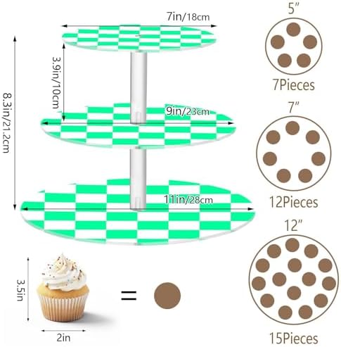 J JOYSAY Chess Checkerboard White Light Green Print Acrylic Cupcake Stand 3 Tier Dessert Table Display Set Clear Cake Stands for Party Baby Shower Wedding Decorations Easy Assembly Donut Tower - Image 3