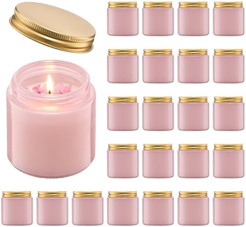 Danmu 3 oz Pink Glass Candle Jars with Gold Lids 24 Pack by Danmu