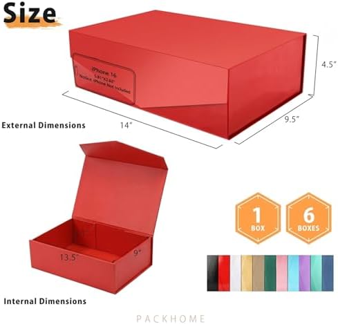PACKHOME 6 Large Red Gift Boxes 13.5x9x4.1in with Magnetic Lids - Image 2