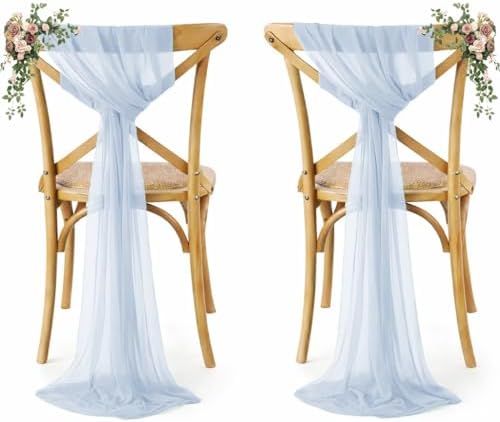MDS Pack of 50 Chiffon Chair Sashes for Wedding & Event Décor - Baby Blue by MDS