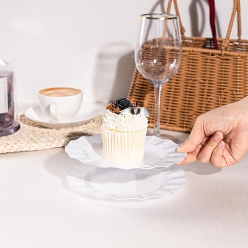 72 Pack White Plastic Plates, 7" Disposable Wave Edge Dessert Plates - Image 6