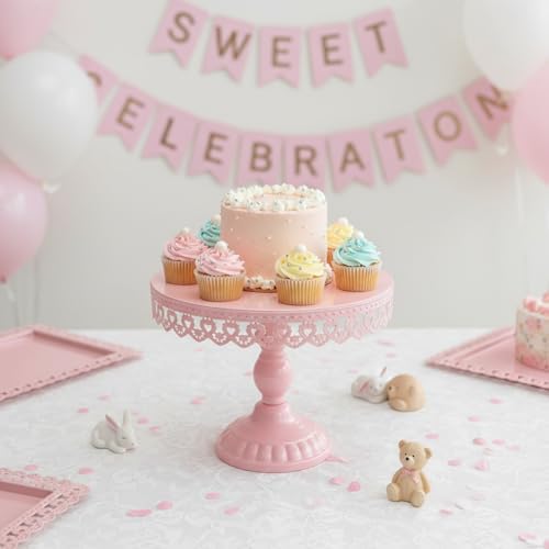 8 Pcs Cake Stands Set Metal Dessert Table Display Tiered Cupcake Holder Candy Donut Fruit Plate Cake Serving Tray Candlestick Display Treats Serving Tower for Wedding Birthday Party Decor (Pink) - Image 4