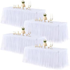 White Table Cloth Rectangle Table Covers for 6 Foot Tables, White Tulle Table Skirt Rectangle Table 6ft Stretch Tulle Tablecloth Skirt Fitted Elastic Banquet Party Wedding Table Cloth for 6 Foot Table by HBBMAGIC